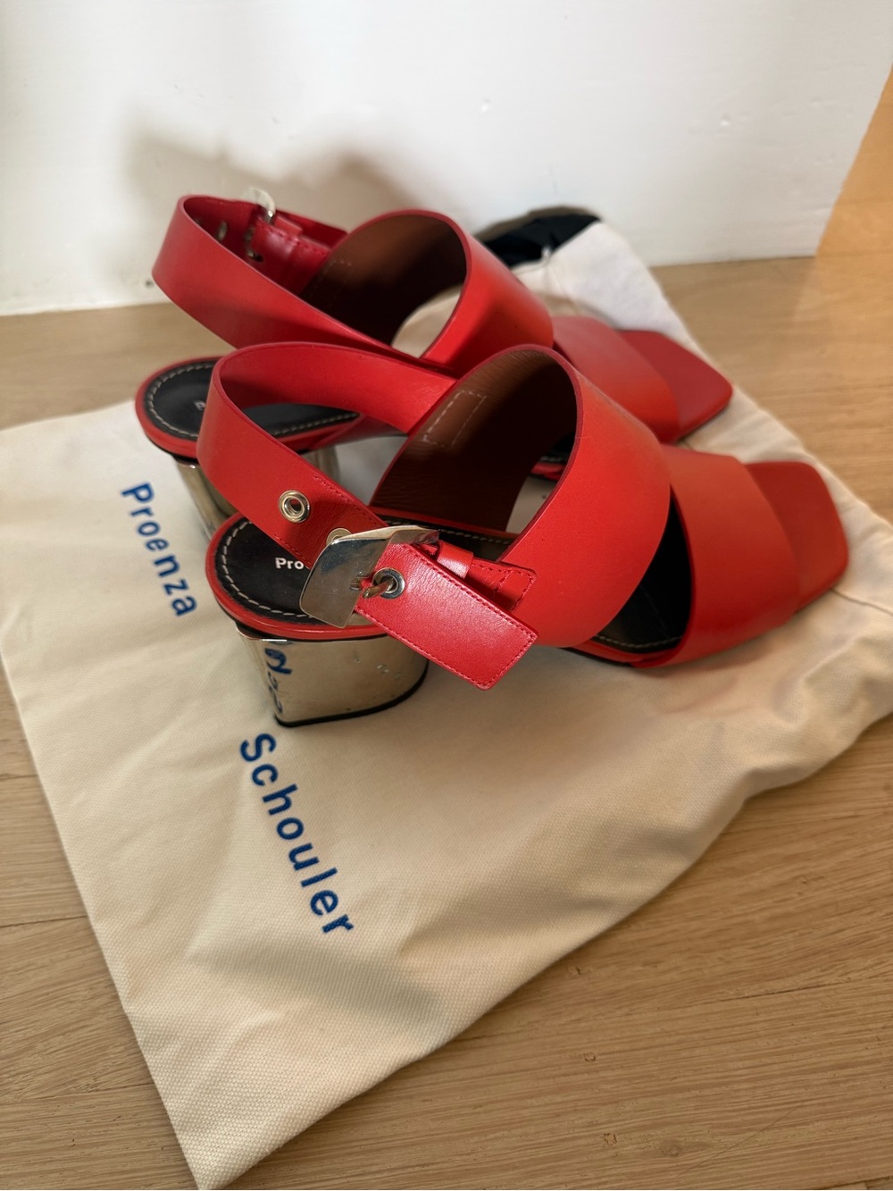 Orange Proenza Schouler Block Heel Sandals with Silver Heels - Picture 5 of 5
